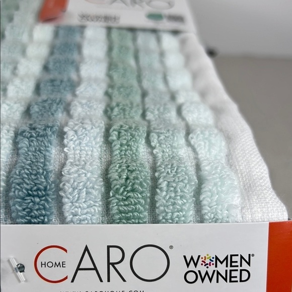 Caro Home Striped Bath Towels - Green Blue White Textured 100% Cotton 2 pc NEW - Picture 3 of 6